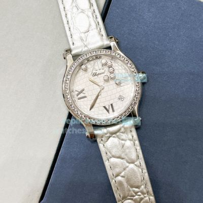 Replica Chopard Happy Sport Ladies Floating Diamonds Watch Diamond Bezel White Dial 